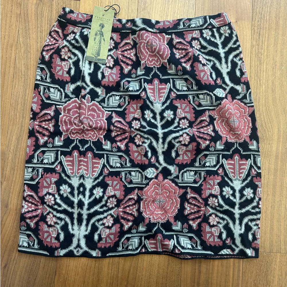 Peruvian Connection Black and Pink Patterned Skirt